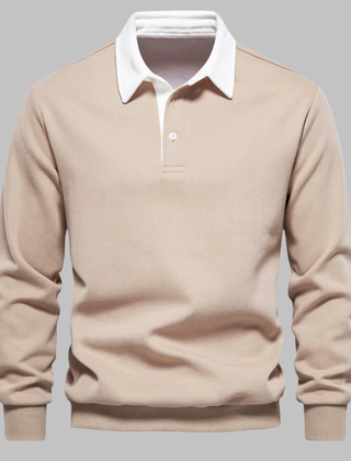 Men's Long-Sleeve Polo Shirt | Contrast Collar Button Closure
