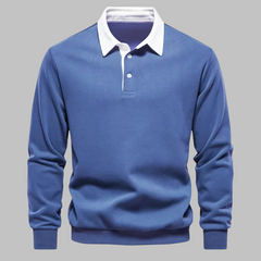 Men's Long-Sleeve Polo Shirt | Contrast Collar Button Closure