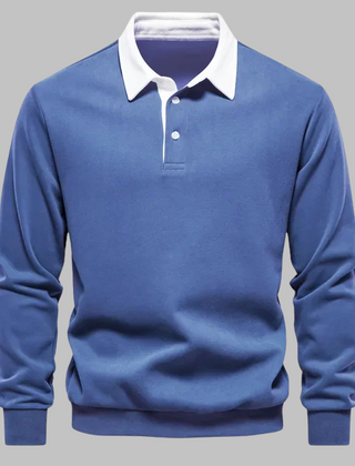 Men's Long-Sleeve Polo Shirt | Contrast Collar Button Closure