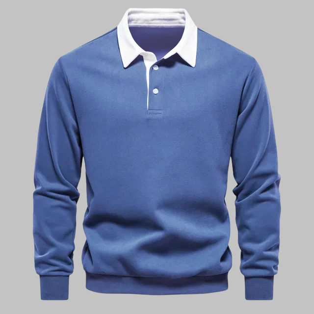 Men's Long-Sleeve Polo Shirt | Contrast Collar Button Closure