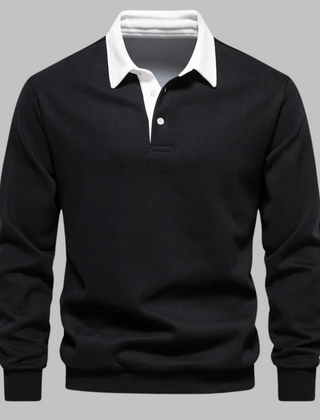 Men's Long-Sleeve Polo Shirt | Contrast Collar Button Closure