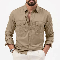 Men's Button Up Shirt | Collared Long Sleeve Chest Pockets