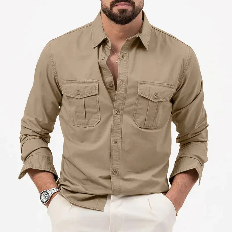 Men's Button Up Shirt | Collared Long Sleeve Chest Pockets