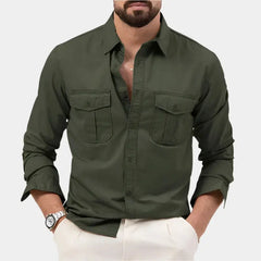 Men's Button Up Shirt | Collared Long Sleeve Chest Pockets