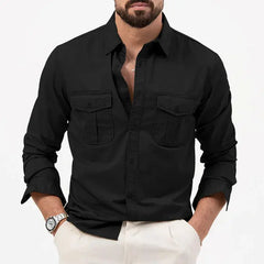 Men's Button Up Shirt | Collared Long Sleeve Chest Pockets