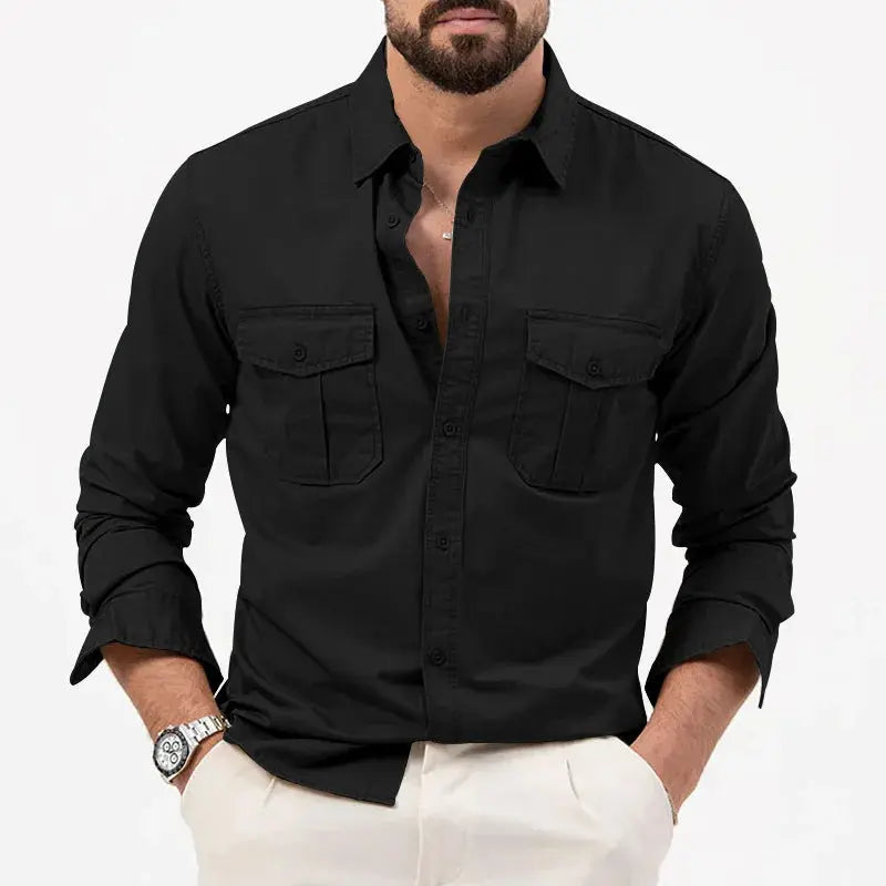 Men's Button Up Shirt | Collared Long Sleeve Chest Pockets