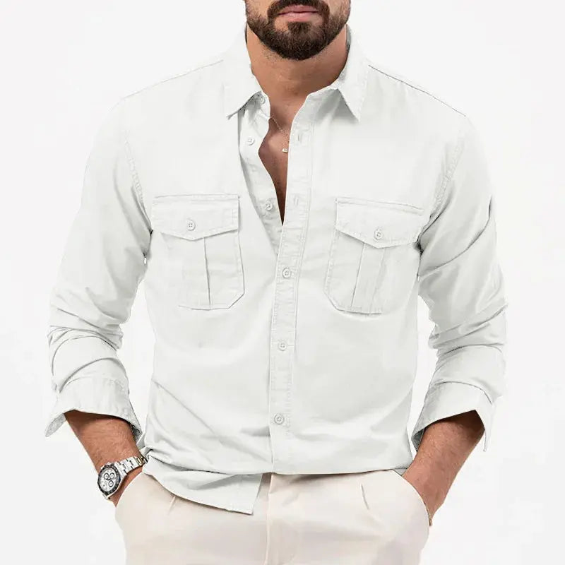 Men's Button Up Shirt | Collared Long Sleeve Chest Pockets
