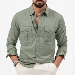 Men's Button Up Shirt | Collared Long Sleeve Chest Pockets