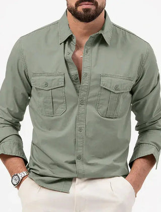 Men's Button Up Shirt | Collared Long Sleeve Chest Pockets