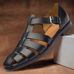 Men's Leather Sandals | Strapped Open Toe Buckle Closure