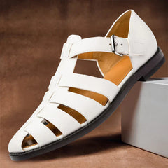 Men's Leather Sandals | Strapped Open Toe Buckle Closure