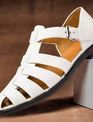 Men's Leather Sandals | Strapped Open Toe Buckle Closure