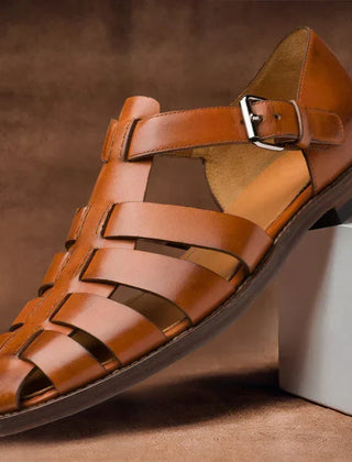 Men's Leather Sandals | Strapped Open Toe Buckle Closure