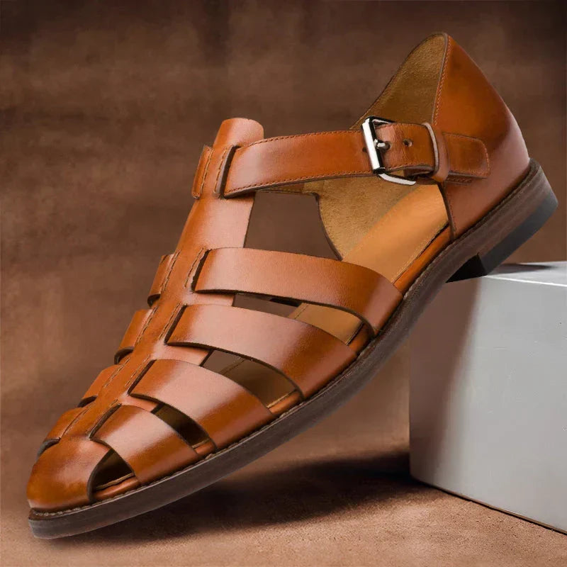 Men's Leather Sandals | Strapped Open Toe Buckle Closure