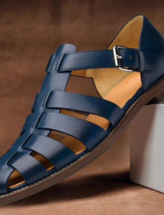 Men's Leather Sandals | Strapped Open Toe Buckle Closure