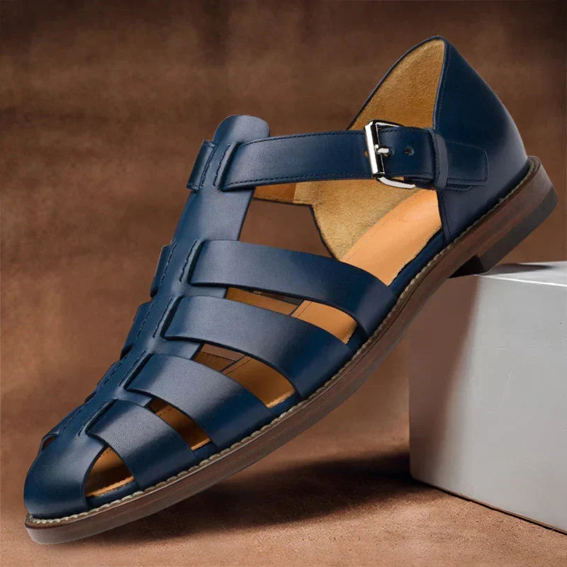 Men's Leather Sandals | Strapped Open Toe Buckle Closure