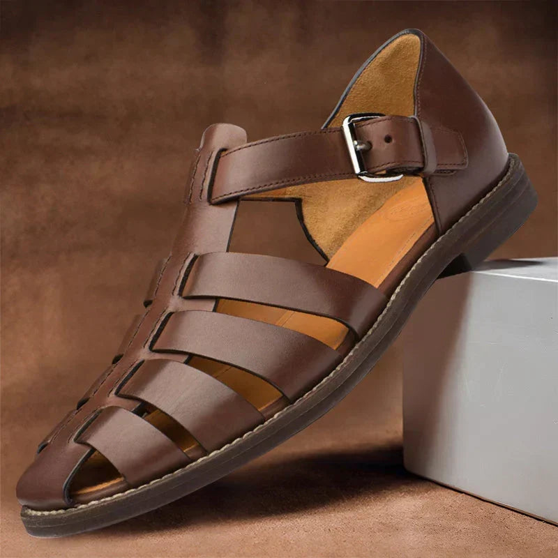 Men's Leather Sandals | Strapped Open Toe Buckle Closure