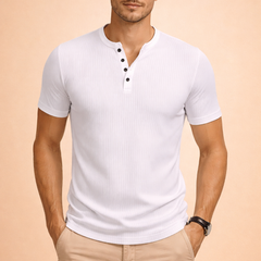 Men's T Shirt | Short Sleeve Henley Button Placket Knit