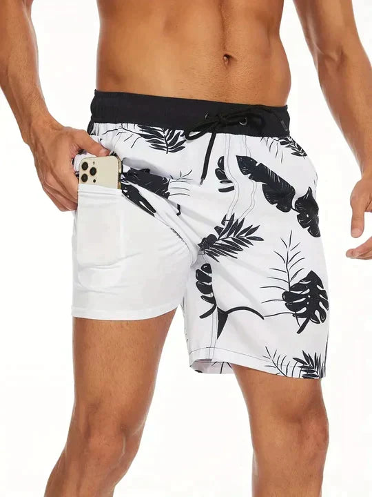 Men's Board Shorts | Drawstring Waist Printed Mid-Thigh