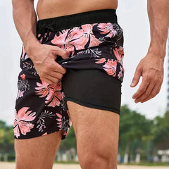 Men's Board Shorts | Drawstring Waist Printed Mid-Thigh