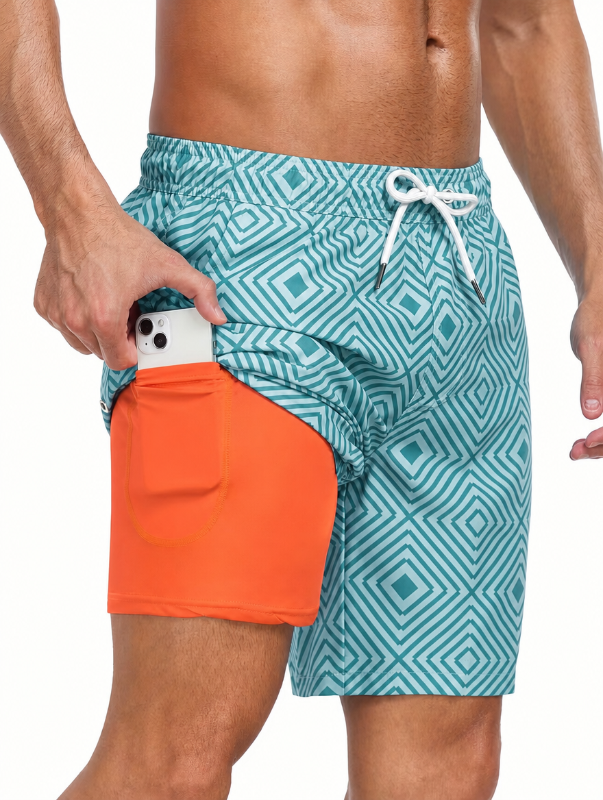 Men's Board Shorts | Drawstring Waist Printed Mid-Thigh