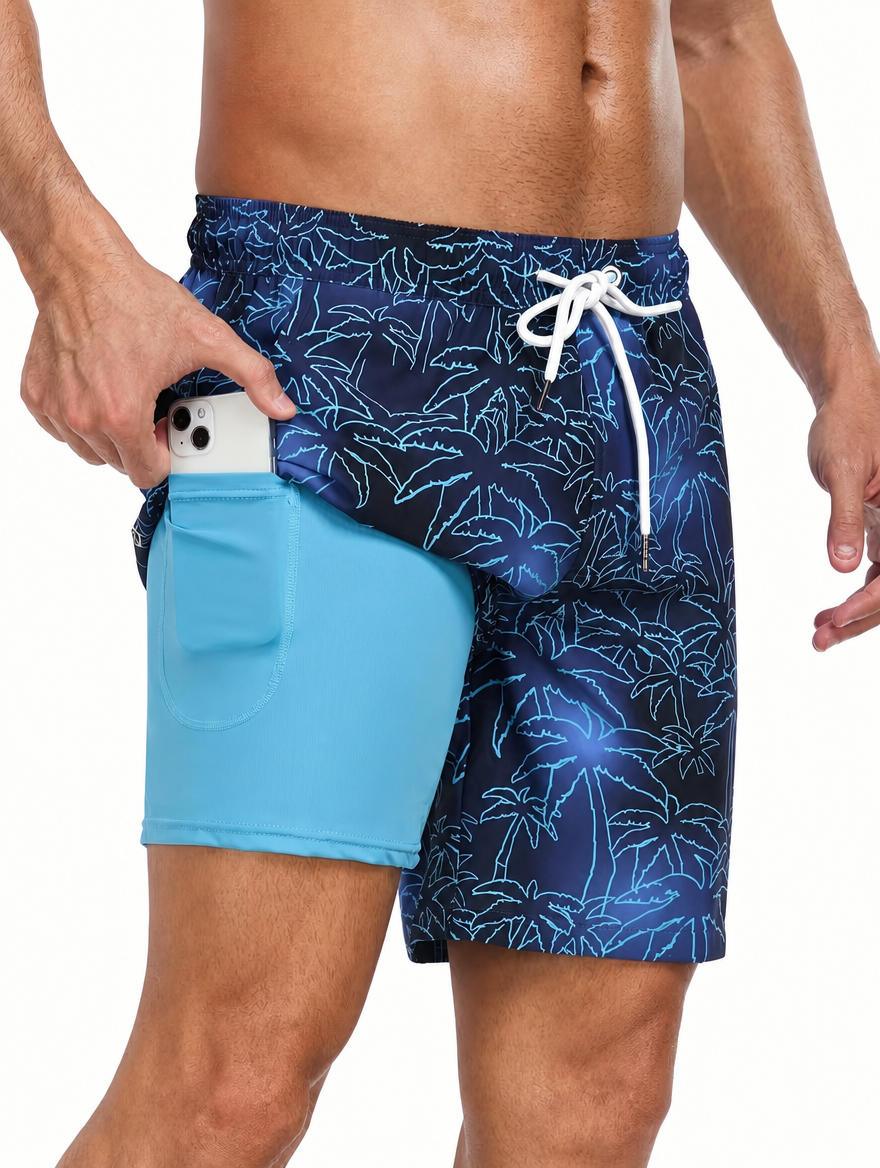 Men's Board Shorts | Drawstring Waist Printed Mid-Thigh