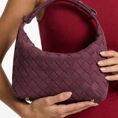 Women's Shoulder Bag | Woven Vegan Suede Quilted Hand-Woven