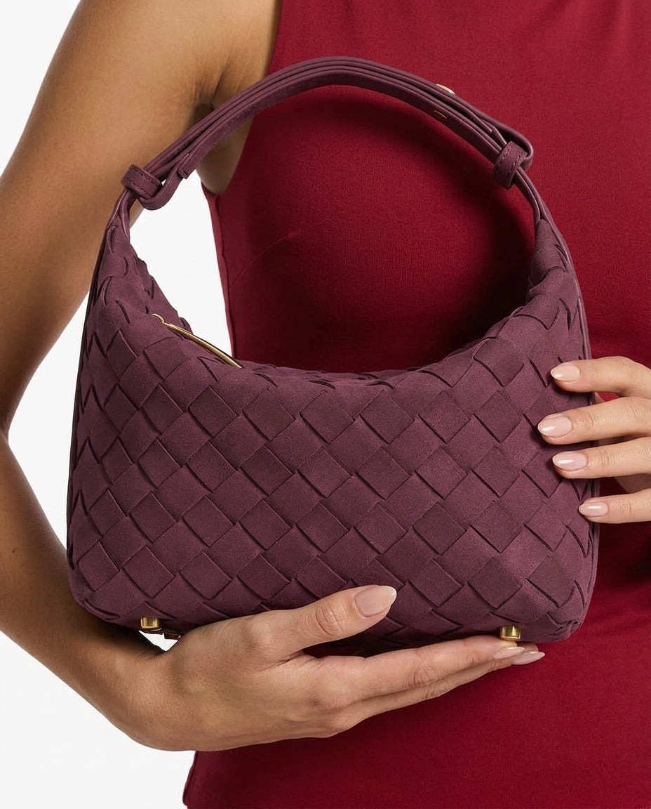 Women's Shoulder Bag | Woven Vegan Suede Quilted Hand-Woven