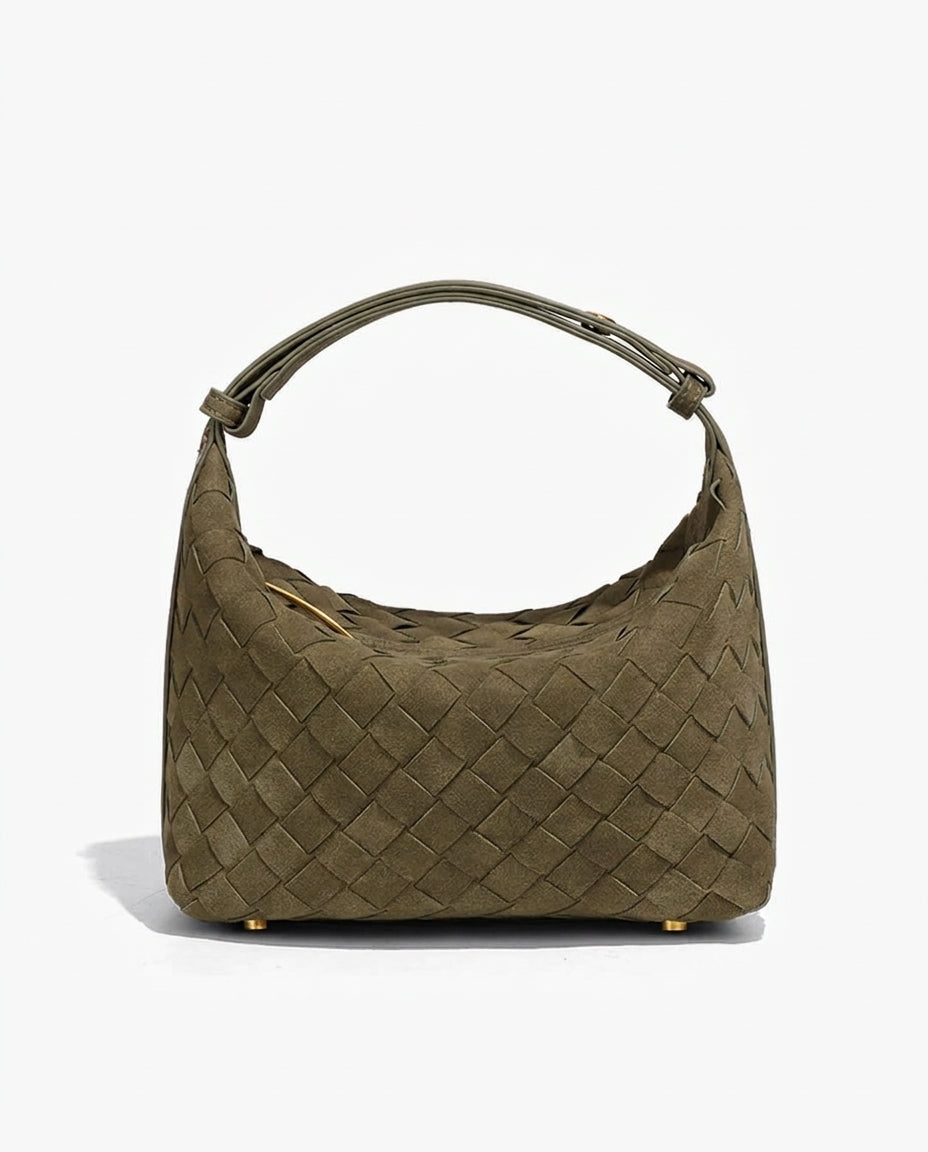 Women's Shoulder Bag | Woven Vegan Suede Quilted Hand-Woven