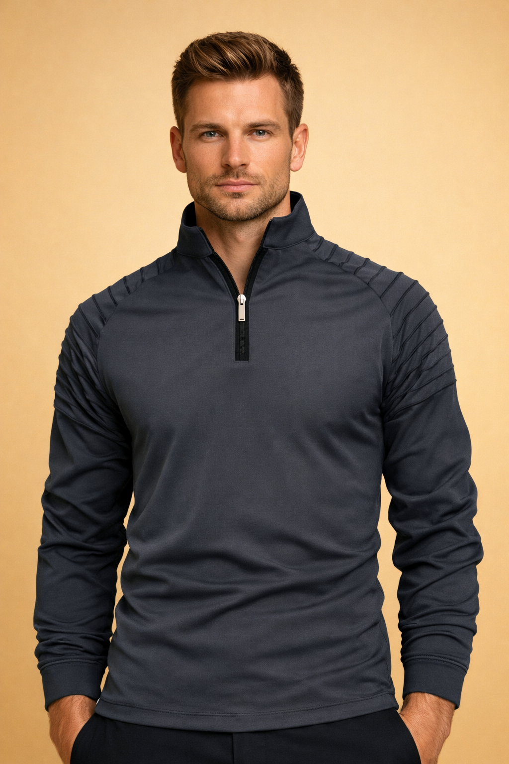 Men's Long Sleeve Top | Half Zip Neck Stretch Knit