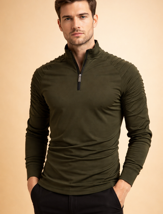 Men's Long Sleeve Top | Half Zip Neck Stretch Knit