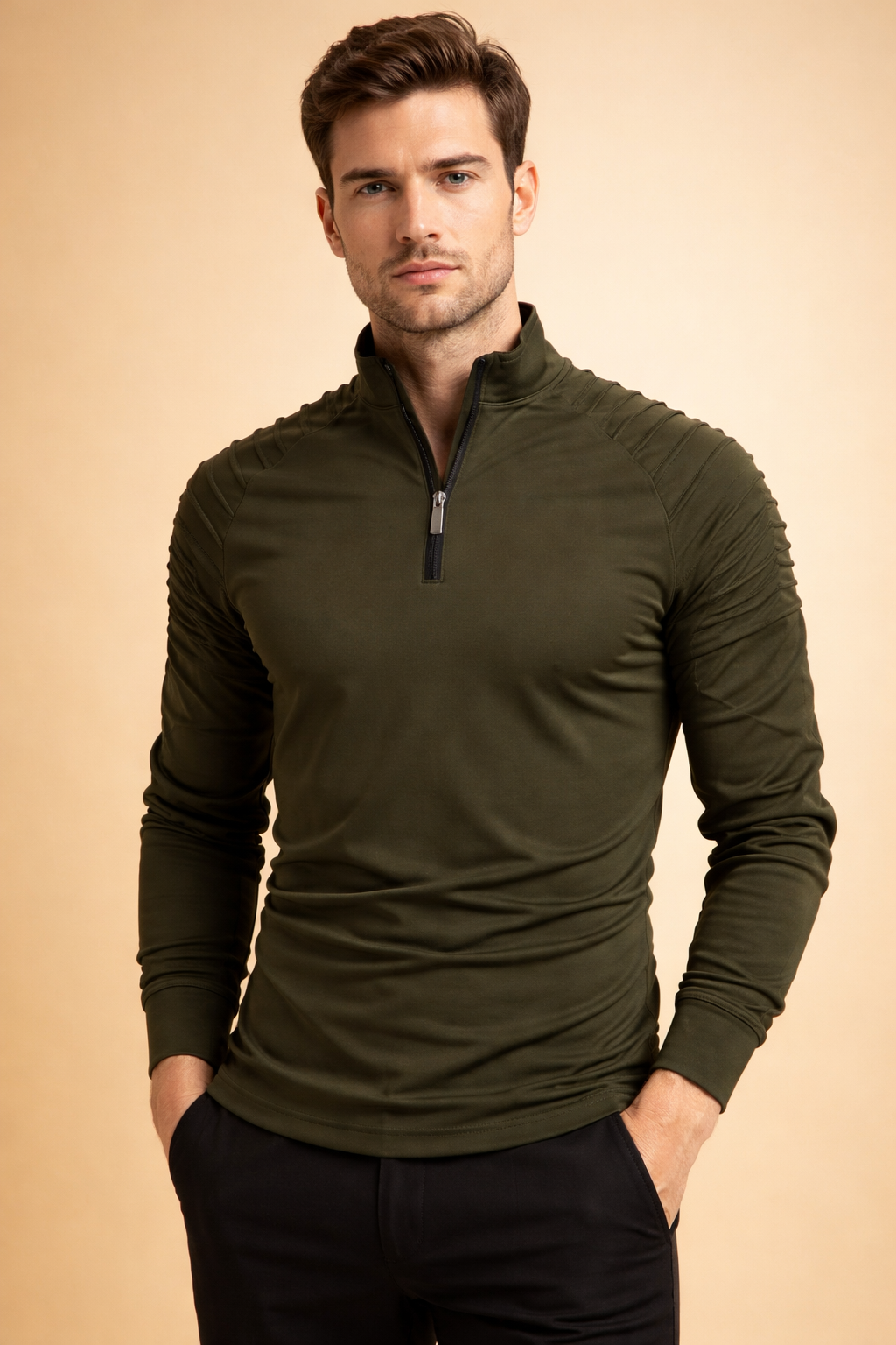 Men's Long Sleeve Top | Half Zip Neck Stretch Knit