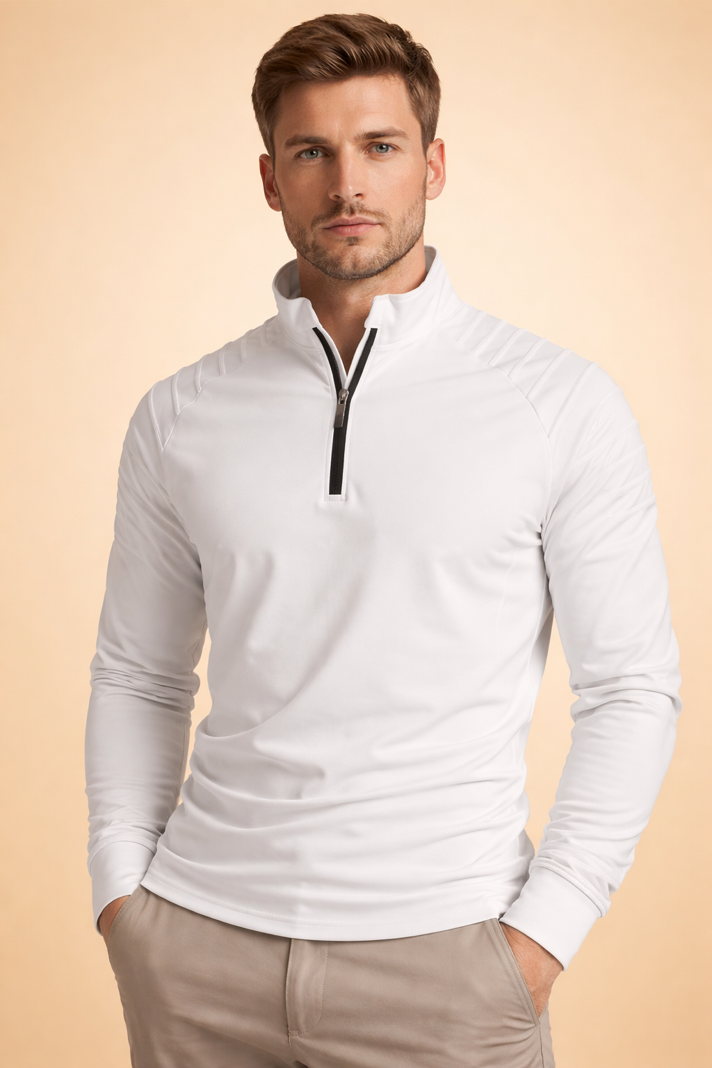 Men's Long Sleeve Top | Half Zip Neck Stretch Knit
