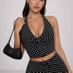 Women's Two Piece Set | Halter Neck Sleeveless Capri Polka Dot