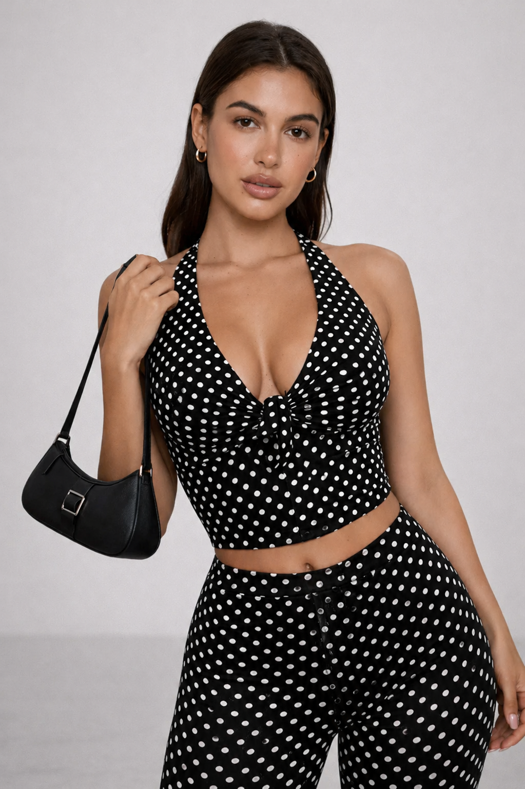 Women's Two Piece Set | Halter Neck Sleeveless Capri Polka Dot