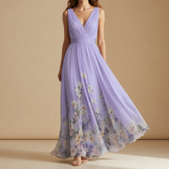 Porquerolles Floral Chiffon Maxi Dress in Purple