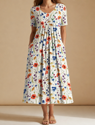 Porto Vecchio Floral Print Midi Dress in Red Flowers