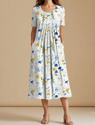 Porto Vecchio Floral Print Midi Dress in Yellow Flowers