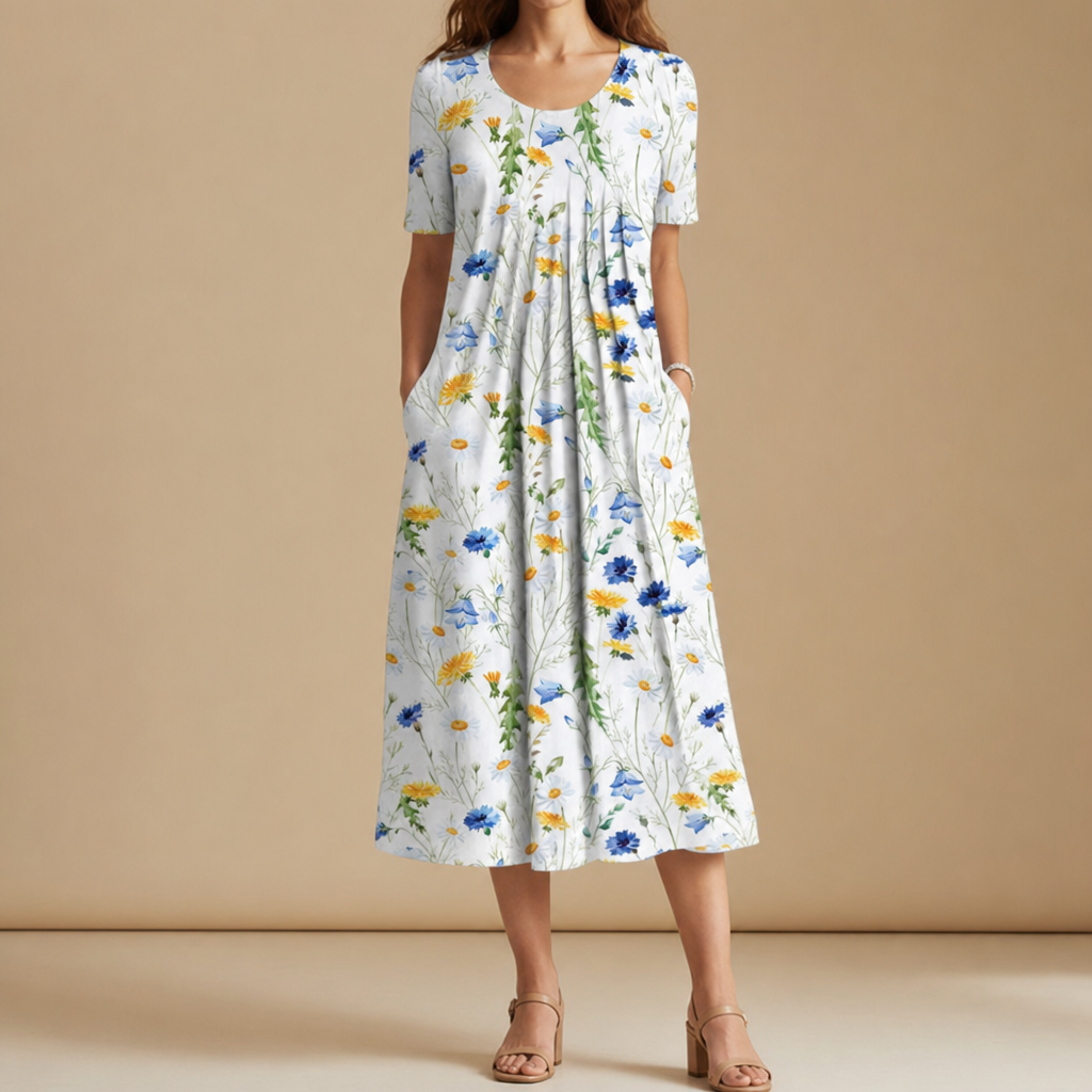 Porto Vecchio Floral Print Midi Dress in Yellow Flowers