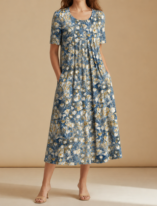 Porto Vecchio Floral Print Midi Dress in Light Blue