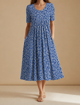 Porto Vecchio Floral Print Midi Dress in Blue
