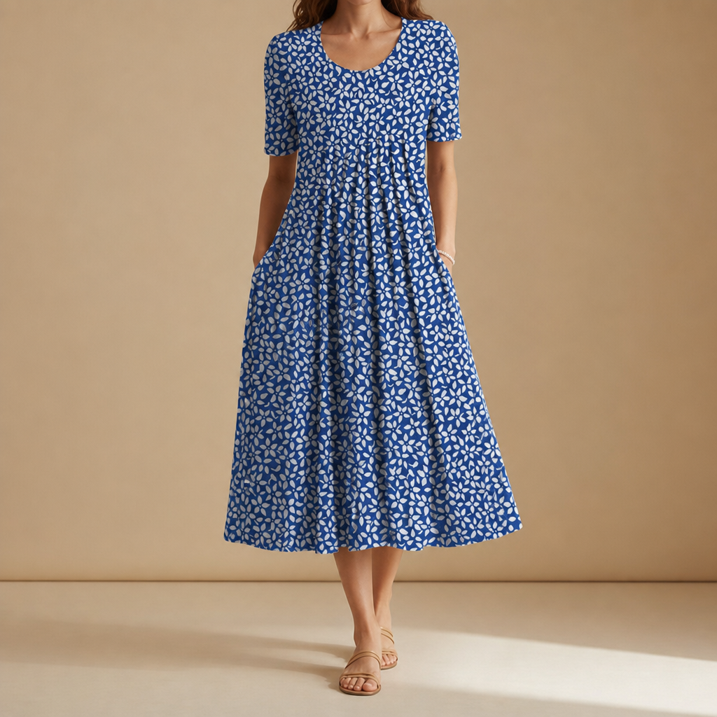 Porto Vecchio Floral Print Midi Dress in Blue