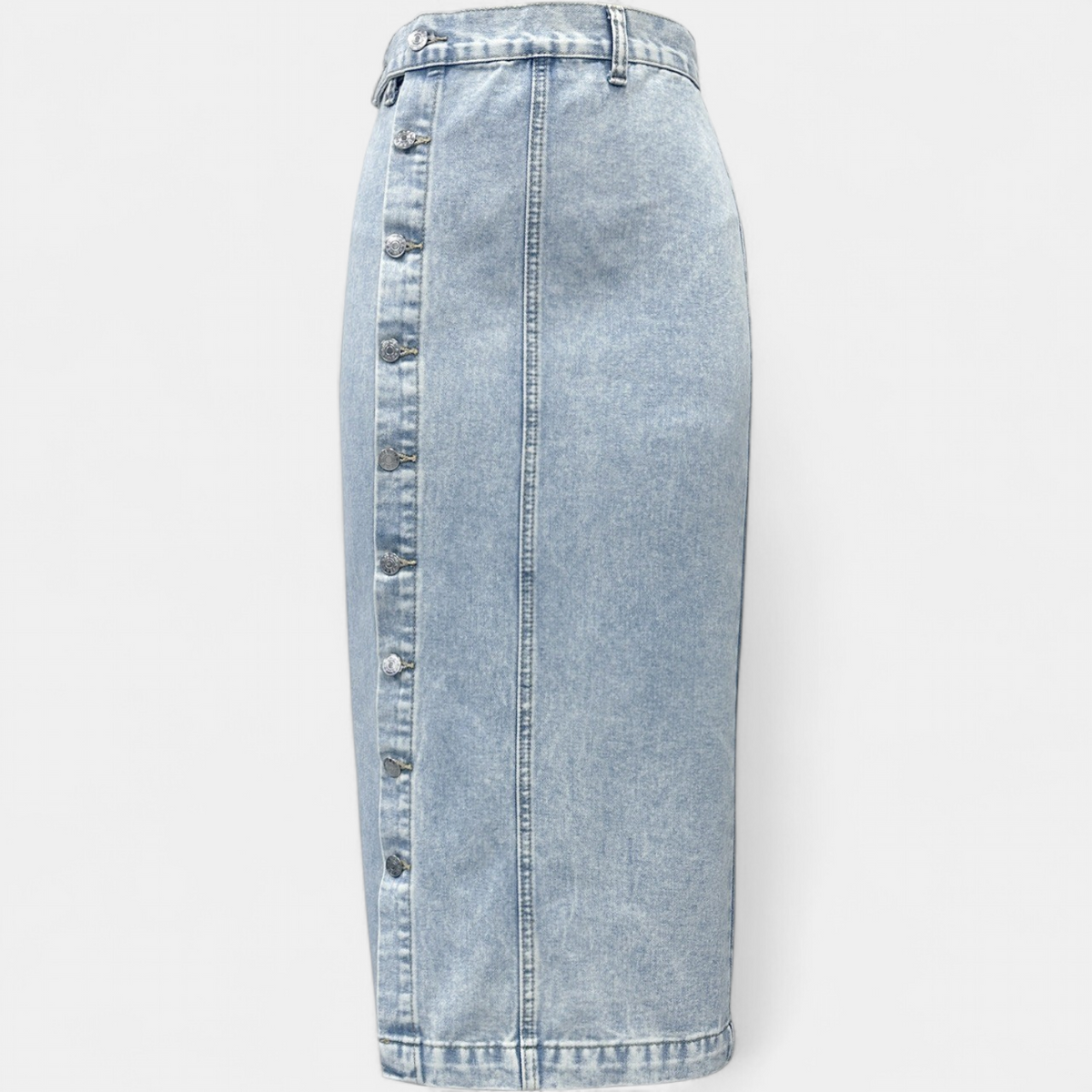 Women's Denim Skirt | Midi Length Button Front High Waist