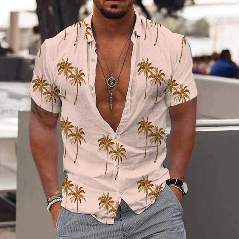Men's Hawaiian Shirt | Short Sleeve Palm Print Button Up