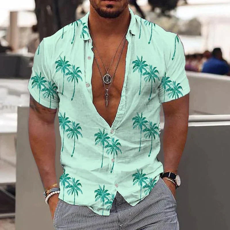 Men's Hawaiian Shirt | Short Sleeve Palm Print Button Up
