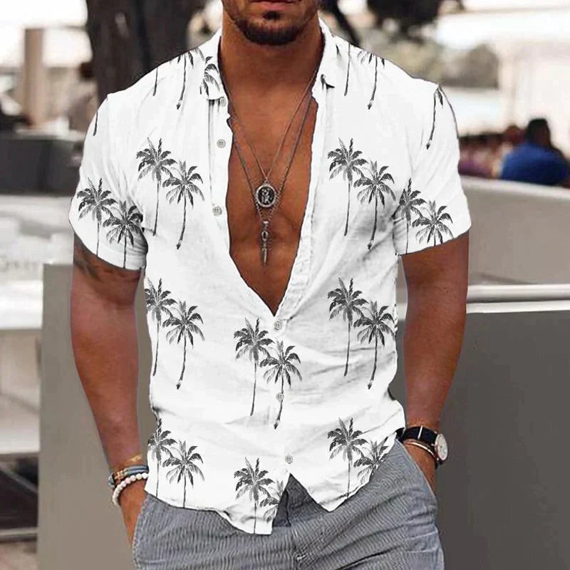 Men's Hawaiian Shirt | Short Sleeve Palm Print Button Up