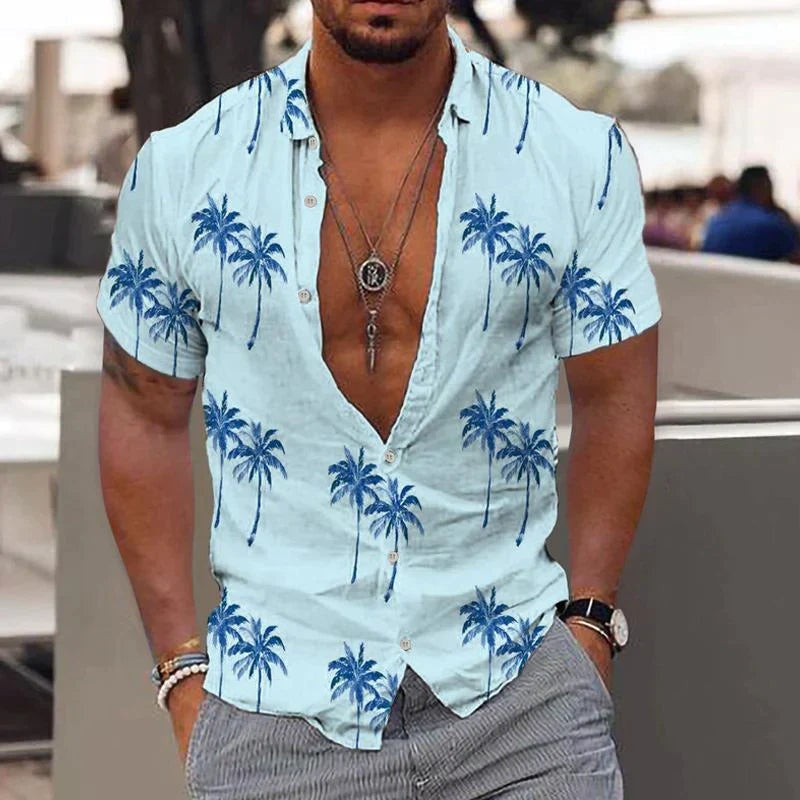 Men's Hawaiian Shirt | Short Sleeve Palm Print Button Up