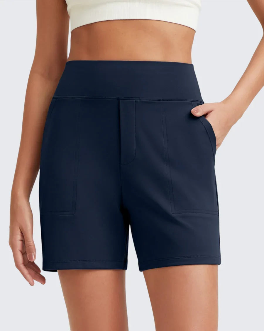 Women's Bicycle Shorts | High Waist Smoothing Pockets Cotton Blend