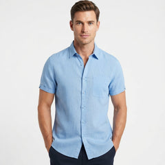Men's Linen Shirt | Short Sleeve Collared Button Front