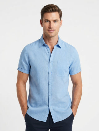 Men's Linen Shirt | Short Sleeve Collared Button Front
